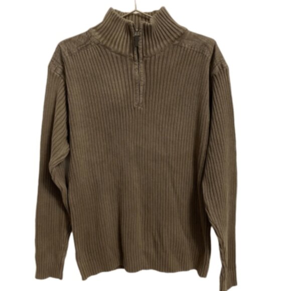 Oscar De La Renta Cotton Taupe Quarter Zip Sweater Size Large - Picture 2 of 6